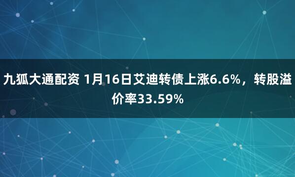 九狐大通配资 1月16日艾迪转债上涨6.6%，转股溢价率33.59%